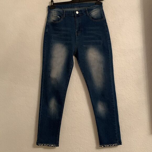 Women’s Classic High Rise Embellishment Pearl Pull On Denim Size XL - Picture 2 of 14